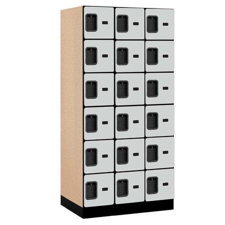 Salsbury Industries Box Locker, 36" W, 21" D, 76" H, (3) Wide, (18) Openings, Gray 36361GRY